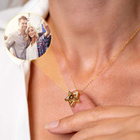 Thumbnail for Star Photo Necklace featuring a gold star design with hidden photo projection, by Brother & Sisters.