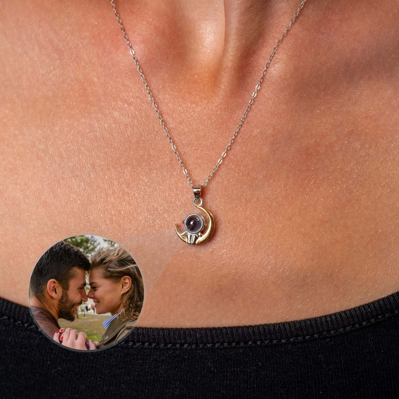 Stellar Photo Necklace featuring a custom photo pendant by Brother & Sisters, perfect for displaying cherished memories.