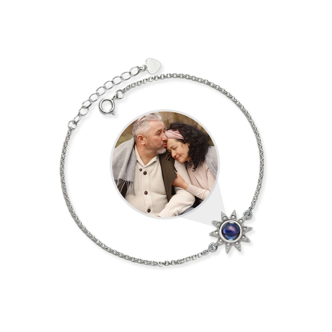 Sun Photo Bracelet featuring a sun charm and customizable photo setting by Brother & Sisters.