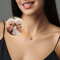 Thumbnail for Sunflower Photo Necklace worn by a woman, featuring a sunflower pendant and a cherished photo of loved ones.