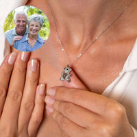 Thumbnail for Teddy Bear Photo Necklace worn by a woman, featuring a projection of cherished memories, by Brother & Sisters.