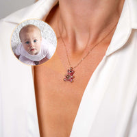 Thumbnail for Teddy Bear Photo Necklace showcasing a baby photo projection, elegant jewelry by Brother & Sisters.