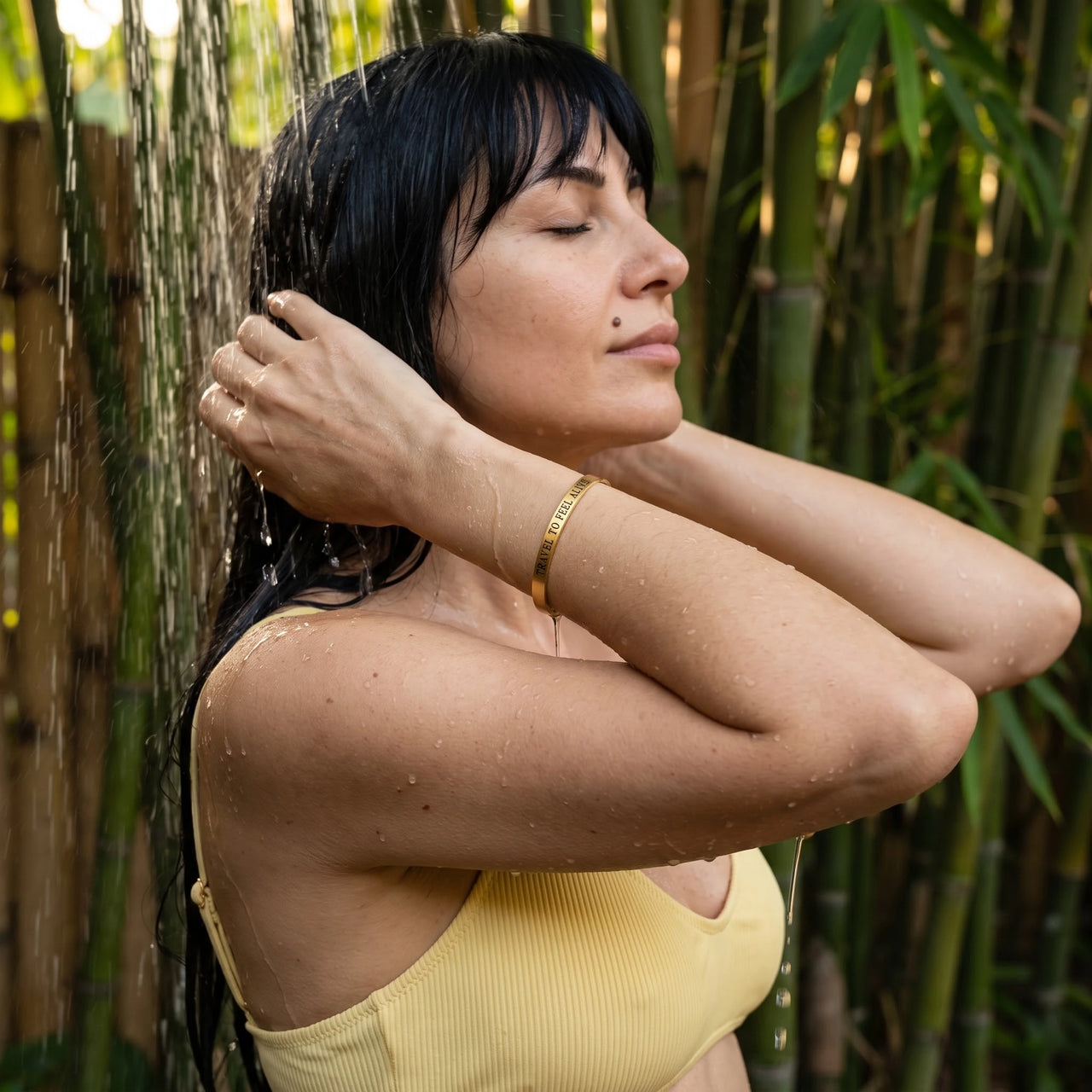 Reis armband — gedragen onder de douche, waterproof, goud | SKU: ttfa-g