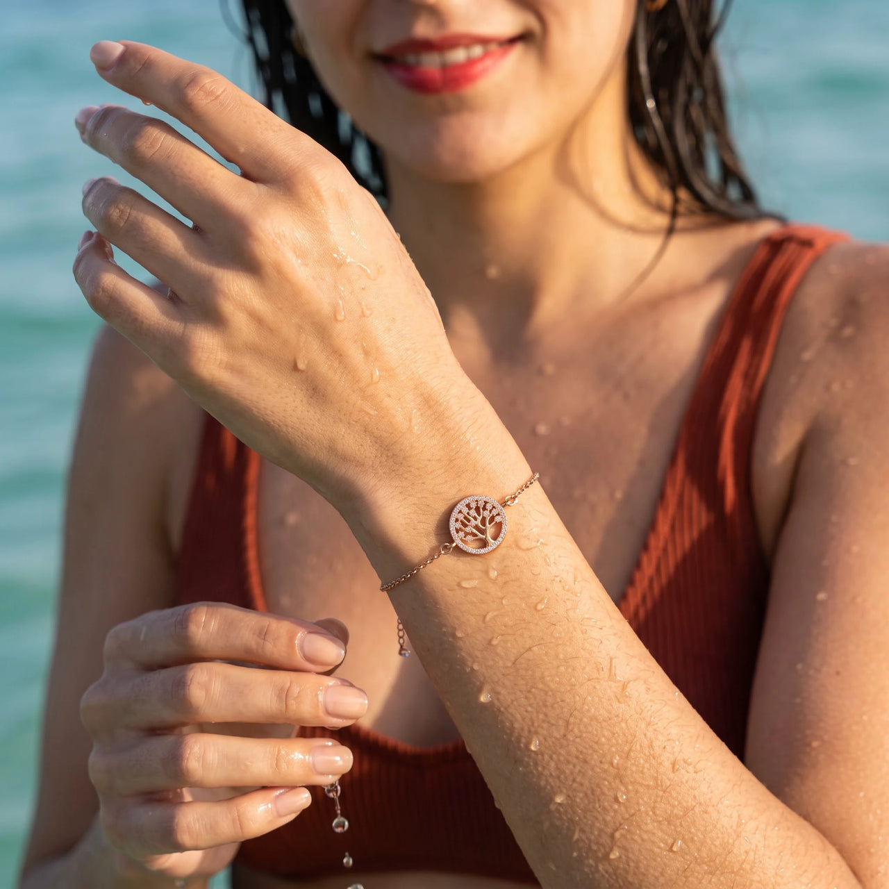 Bedelarmband — gedragen in het water, waterproof, rosé goud | SKU: 18963309-rose-gold