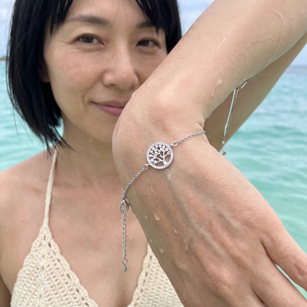 Levensboom armband — gedragen in het water, waterproof, zilver | SKU: 18963309-white-gold