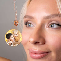 Thumbnail for Triangle Photo Necklace worn by a woman, showcasing a personalized photo of two children as a sentimental jewelry piece by Brother & Sisters.