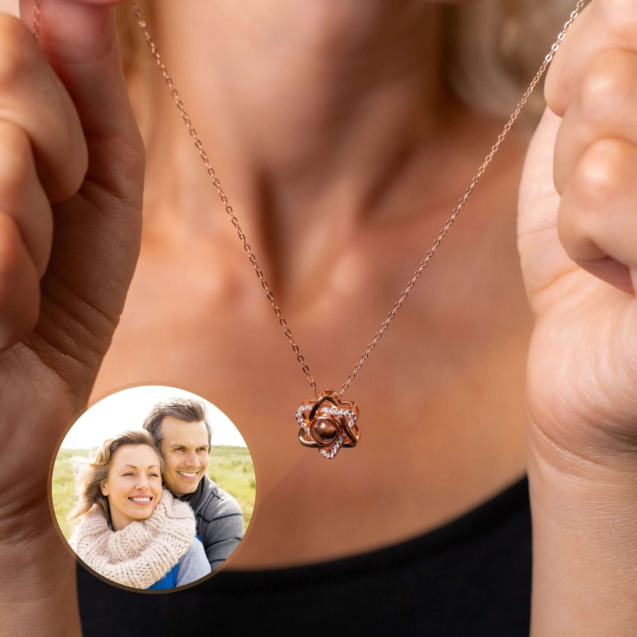 Triangle Photo Necklace featuring a personalized photo pendant by Brother & Sisters, showcasing cherished memories.