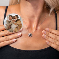 Thumbnail for Triangle Photo Necklace worn by woman, featuring personalized photo insert for cherished memories - Brother & Sisters.