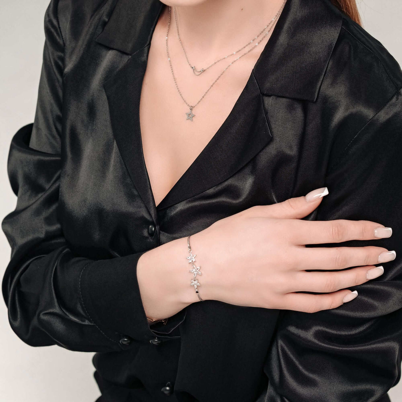 Austrian Crystals Flowers Bracelet - Silver Bracelet For Women - Chain Bracelet Bracelet Brother & Sisters