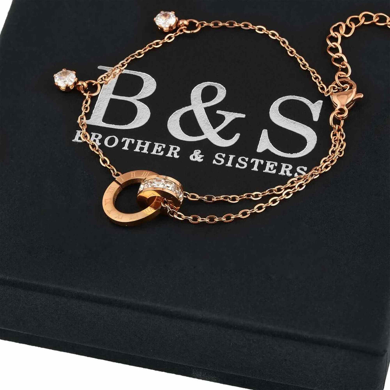 Bracelet with Joined Rings & Crystals - Women's Bracelet - Rose Gold Bracelet Bracelet Brother & Sisters