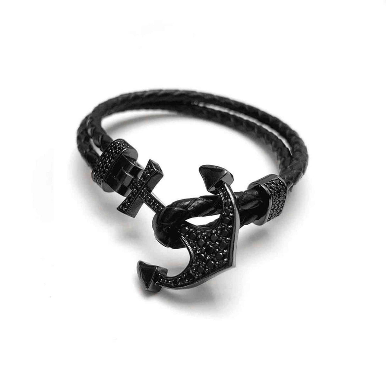 Man Bracelet -  Man Leather Bracelet - Black Anchor Bracelet - Men's Bracelet Bracelet Brother & Sisters