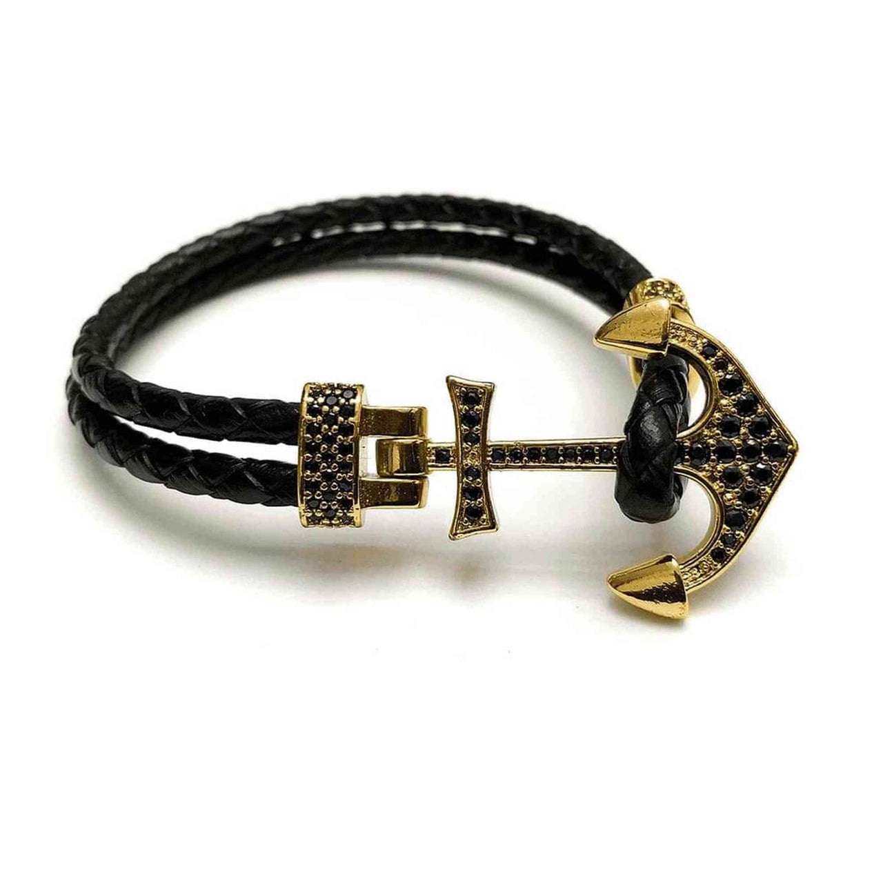 Man Bracelet -  Man Leather Bracelet - Gold Anchor Bracelet - gold bracelet for man Bracelet XS (14-15cm) Brother & Sisters