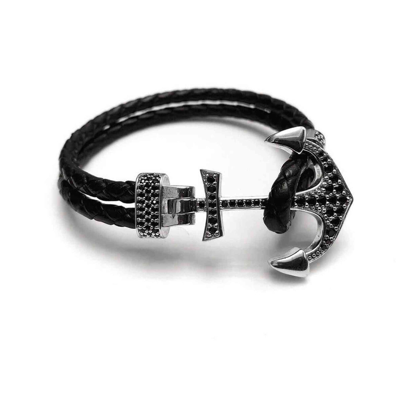 Man Bracelet -  Man Leather Bracelet - White Gold Anchor Bracelet - Men's Bracelet Bracelet XS (14-15cm) Brother & Sisters
