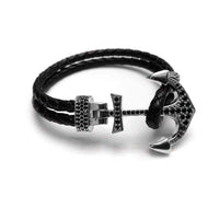 Thumbnail for Man Bracelet -  Man Leather Bracelet - White Gold Anchor Bracelet - Men's Bracelet Bracelet XS (14-15cm) Brother & Sisters