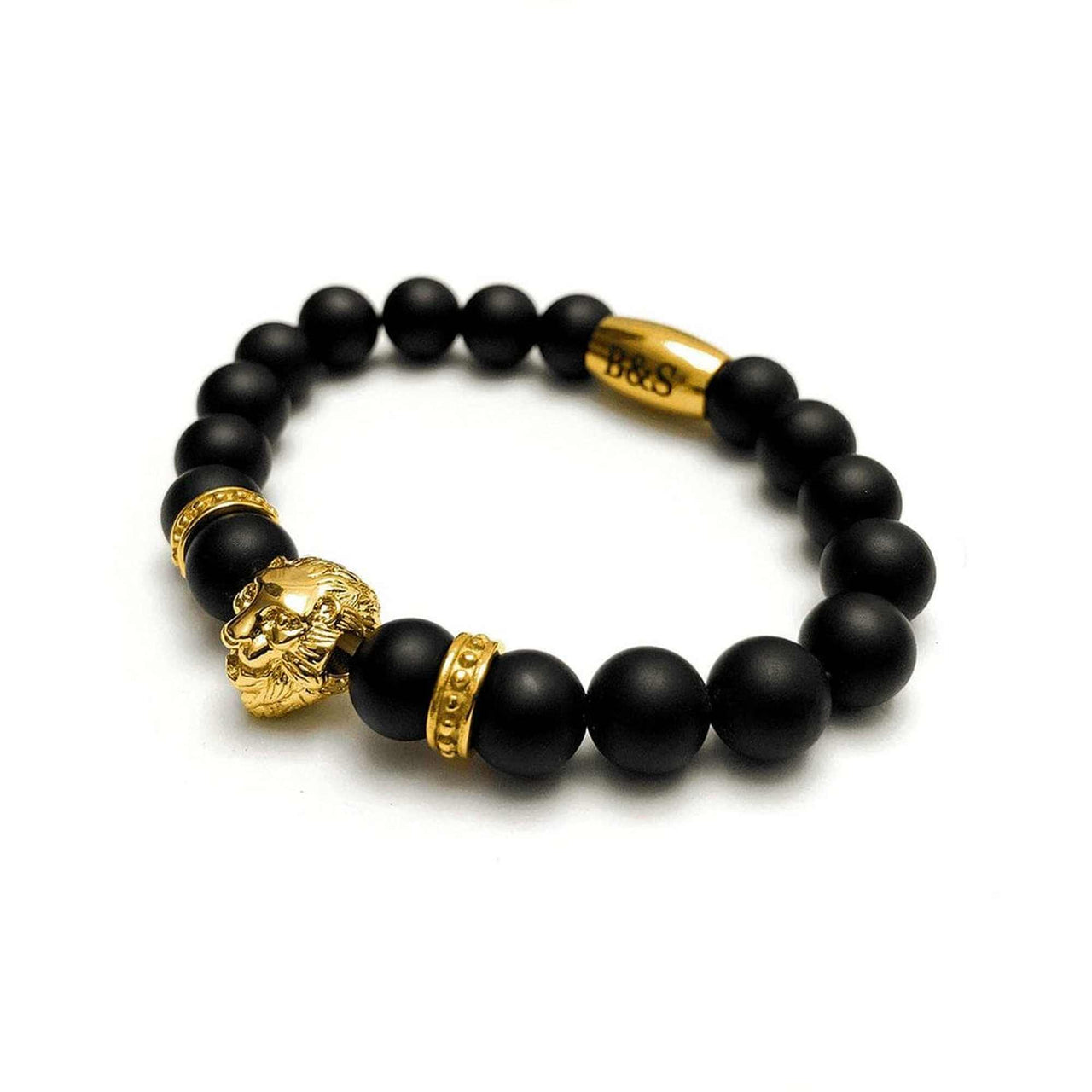Man Bracelet - Men’s Beaded Bracelet - Gold Lion & Black Stones Bracelet - gold bracelet for man Bracelet Brother & Sisters