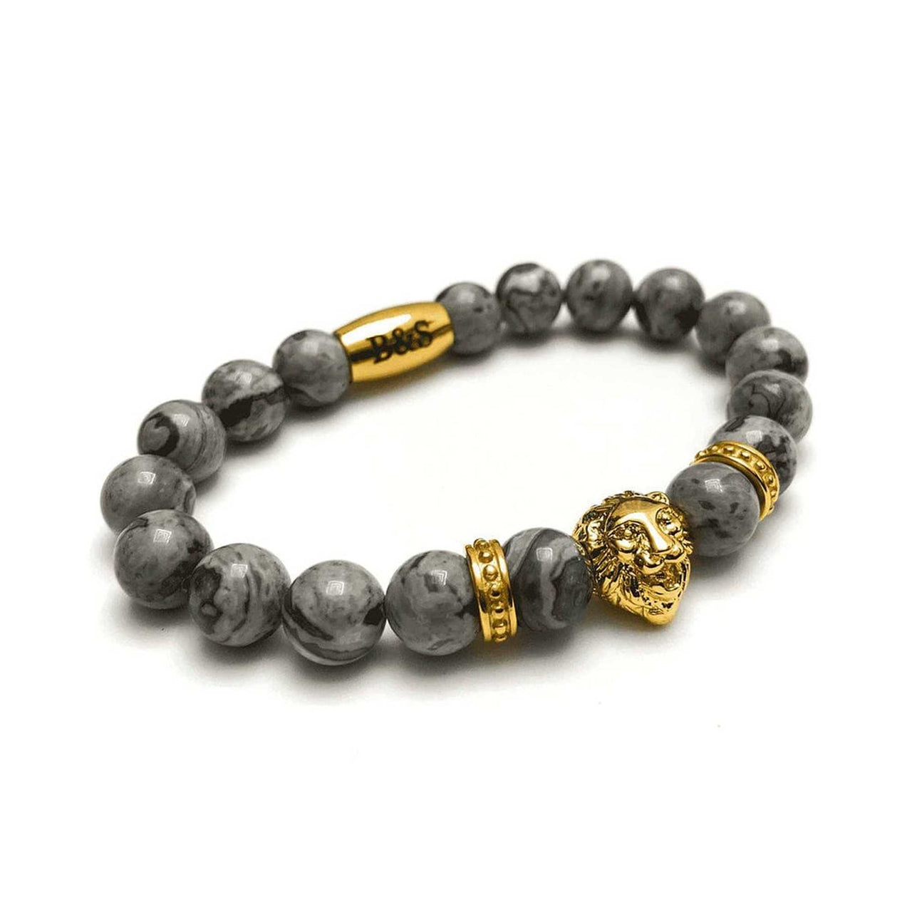 Man Bracelet - Men’s Beaded Bracelet - Gold Lion & Grey Stones Bracelet - gold bracelet for man Bracelet Brother & Sisters