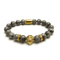 Thumbnail for Man Bracelet - Men’s Beaded Bracelet - Gold Lion & Grey Stones Bracelet - gold bracelet for man Bracelet XS (14-15cm) Brother & Sisters