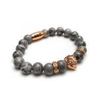 Thumbnail for Man Bracelet - Men’s Beaded Bracelet - Rose Gold Lion & Grey Stones Bracelet - Mens Bracelet Bracelet Brother & Sisters