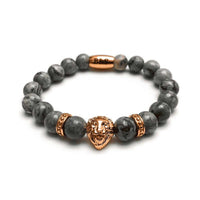 Thumbnail for Man Bracelet - Men’s Beaded Bracelet - Rose Gold Lion & Grey Stones Bracelet - Mens Bracelet Bracelet XS (14-15cm) Brother & Sisters