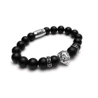 Thumbnail for Man Bracelet - Men’s Beaded Bracelet - White Gold Lion & Black Stones Bracelet - Men’s Bracelet Bracelet Brother & Sisters
