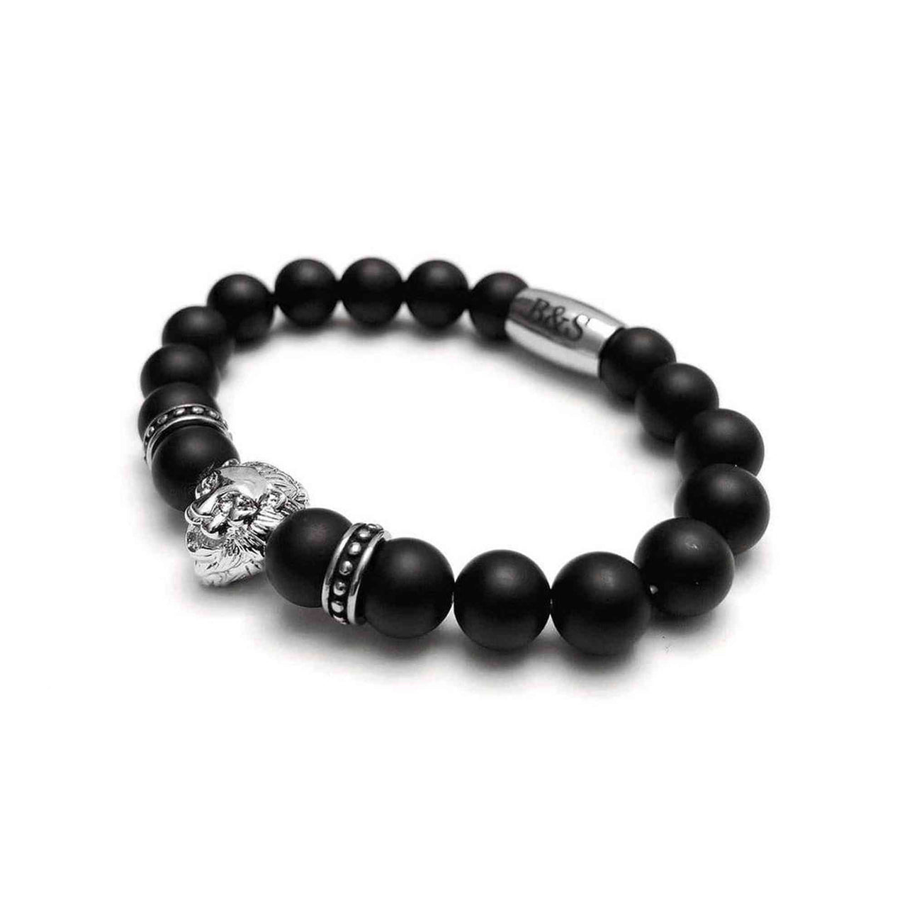 Man Bracelet - Men’s Beaded Bracelet - White Gold Lion & Black Stones Bracelet - Men’s Bracelet Bracelet Brother & Sisters