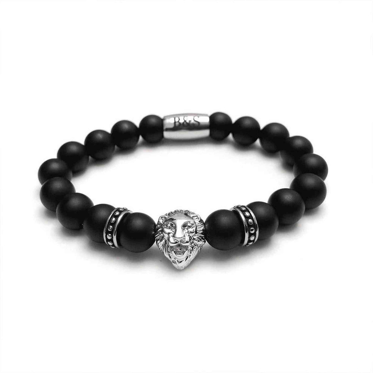 Man Bracelet - Men’s Beaded Bracelet - White Gold Lion & Black Stones Bracelet - Men’s Bracelet Bracelet XS (14-15cm) Brother & Sisters