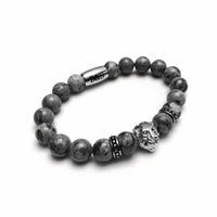Thumbnail for Man Bracelet - Men’s Beaded Bracelet - White Gold Lion & Grey Stones Bracelet - Men’s Bracelet Bracelet Brother & Sisters