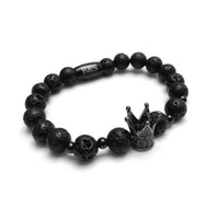 Thumbnail for Man Bracelet - Men’s Beaded Bracelets - Black Crown & Lava Stones Bracelet - Men’s Bracelet Bracelet Brother & Sisters