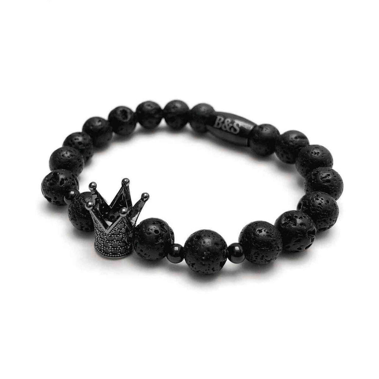 Man Bracelet - Men’s Beaded Bracelets - Black Crown & Lava Stones Bracelet - Men’s Bracelet Bracelet Brother & Sisters