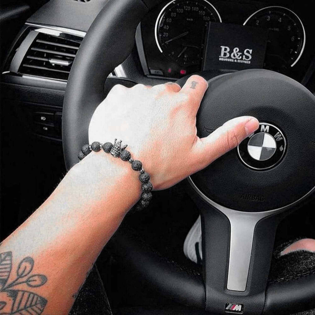 Man Bracelet - Men’s Beaded Bracelets - Black Crown & Lava Stones Bracelet - Men’s Bracelet Bracelet Brother & Sisters