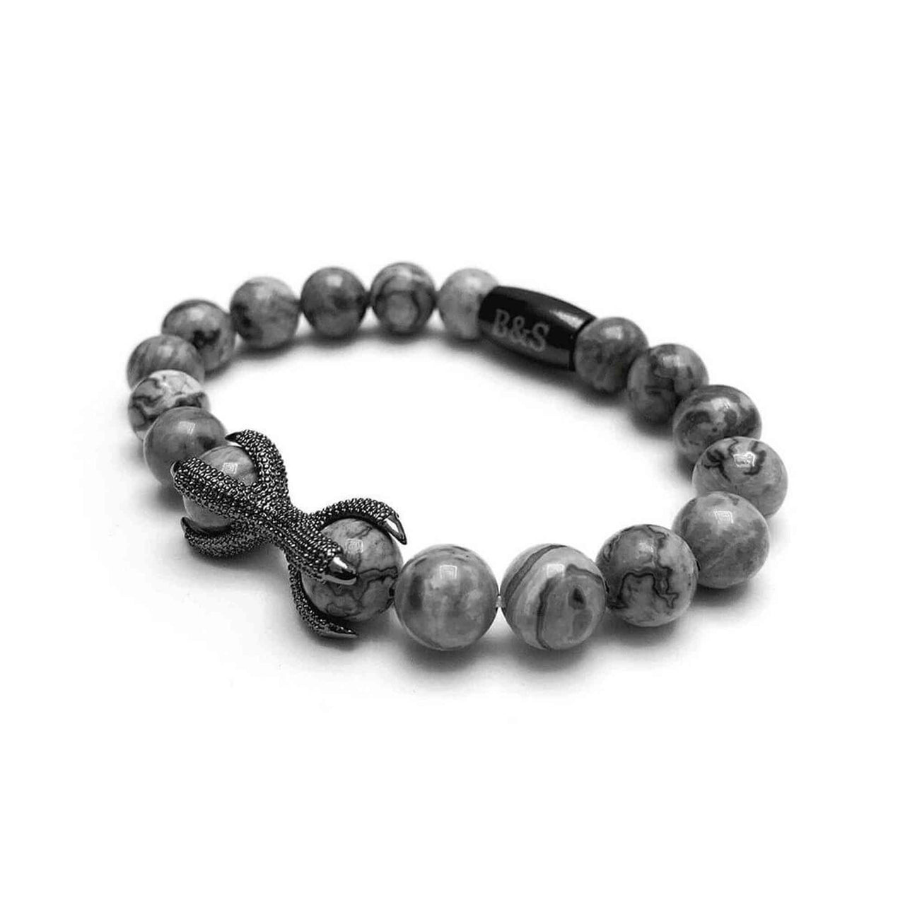 Man Bracelet - Men’s Beaded Bracelets - Black Viking & Grey Stones - Men’s Bracelet Bracelet Brother & Sisters