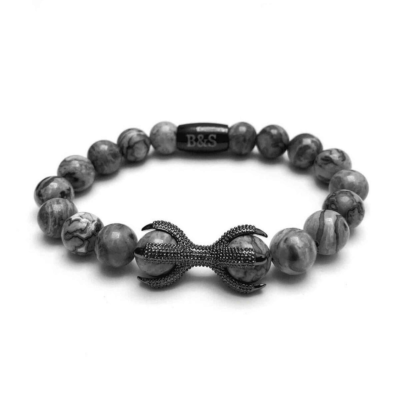 Man Bracelet - Men’s Beaded Bracelets - Black Viking & Grey Stones - Men’s Bracelet Bracelet XS (14-15cm) Brother & Sisters