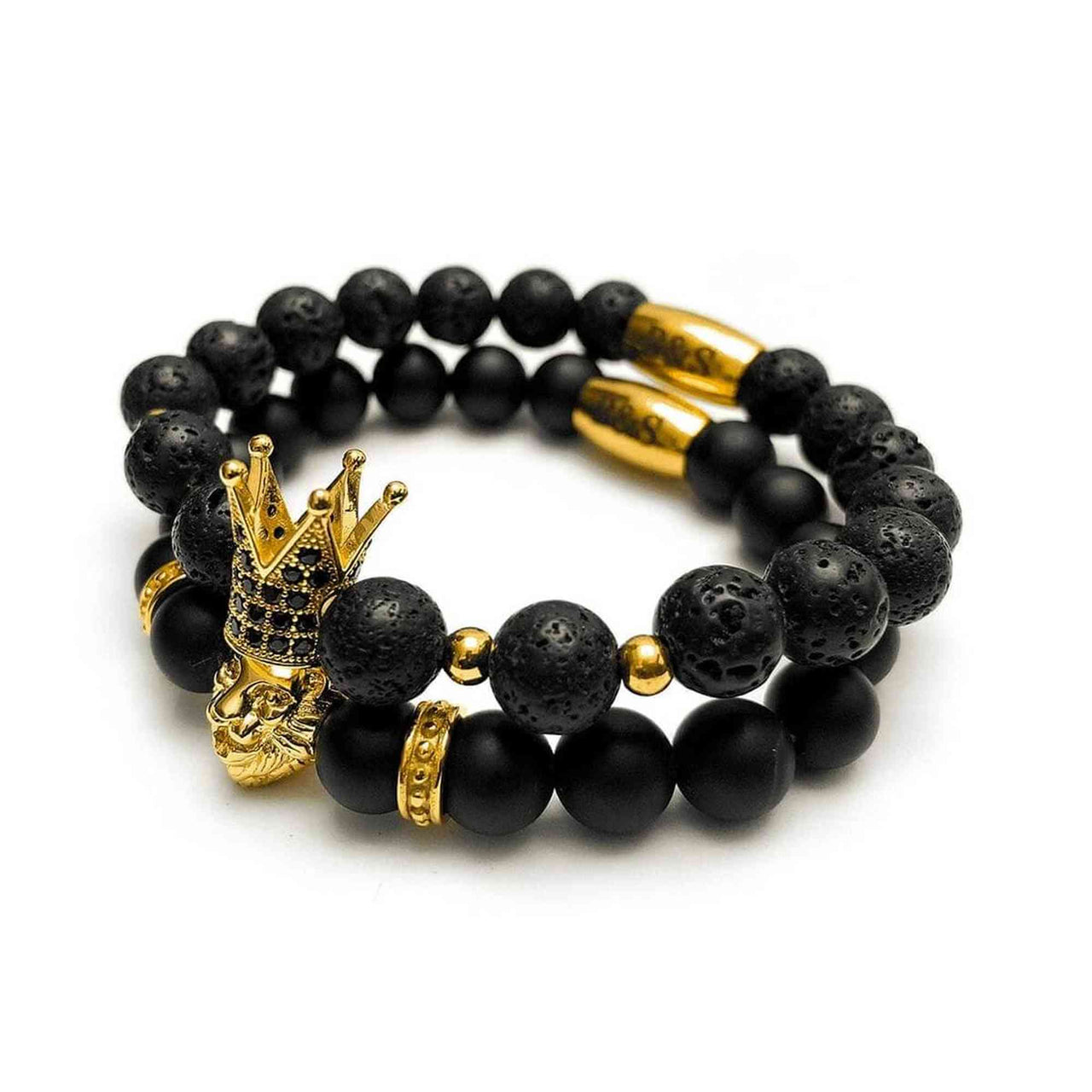 Man Bracelet - Men’s Beaded Bracelets - Gold Crowned Lion Set - gold bracelet for man Bracelet Brother & Sisters