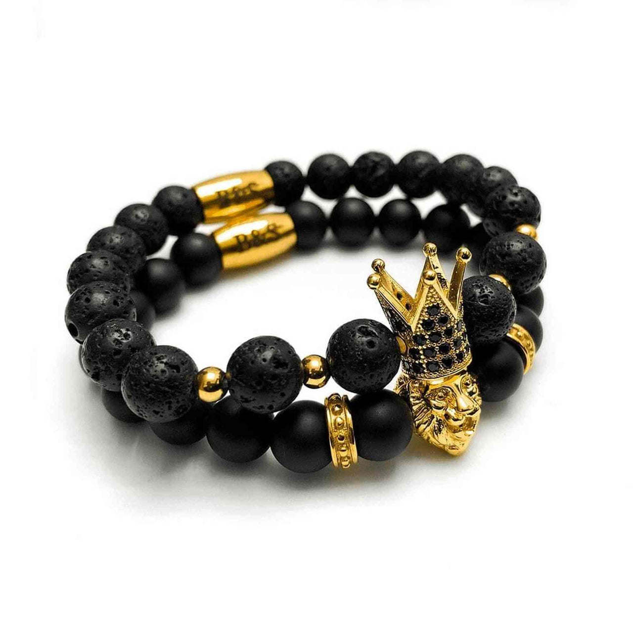 Man Bracelet - Men’s Beaded Bracelets - Gold Crowned Lion Set - gold bracelet for man Bracelet Brother & Sisters
