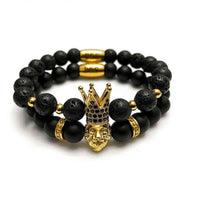 Thumbnail for Man Bracelet - Men’s Beaded Bracelets - Gold Crowned Lion Set - gold bracelet for man Bracelet XS (14-15cm) Brother & Sisters