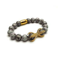Thumbnail for Man Bracelet - Men’s Beaded Bracelets - Gold Viking & Grey Stones Bracelet - Gold Bracelet for Man Bracelet Brother & Sisters