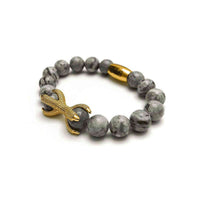 Thumbnail for Man Bracelet - Men’s Beaded Bracelets - Gold Viking & Grey Stones Bracelet - Gold Bracelet for Man Bracelet Brother & Sisters