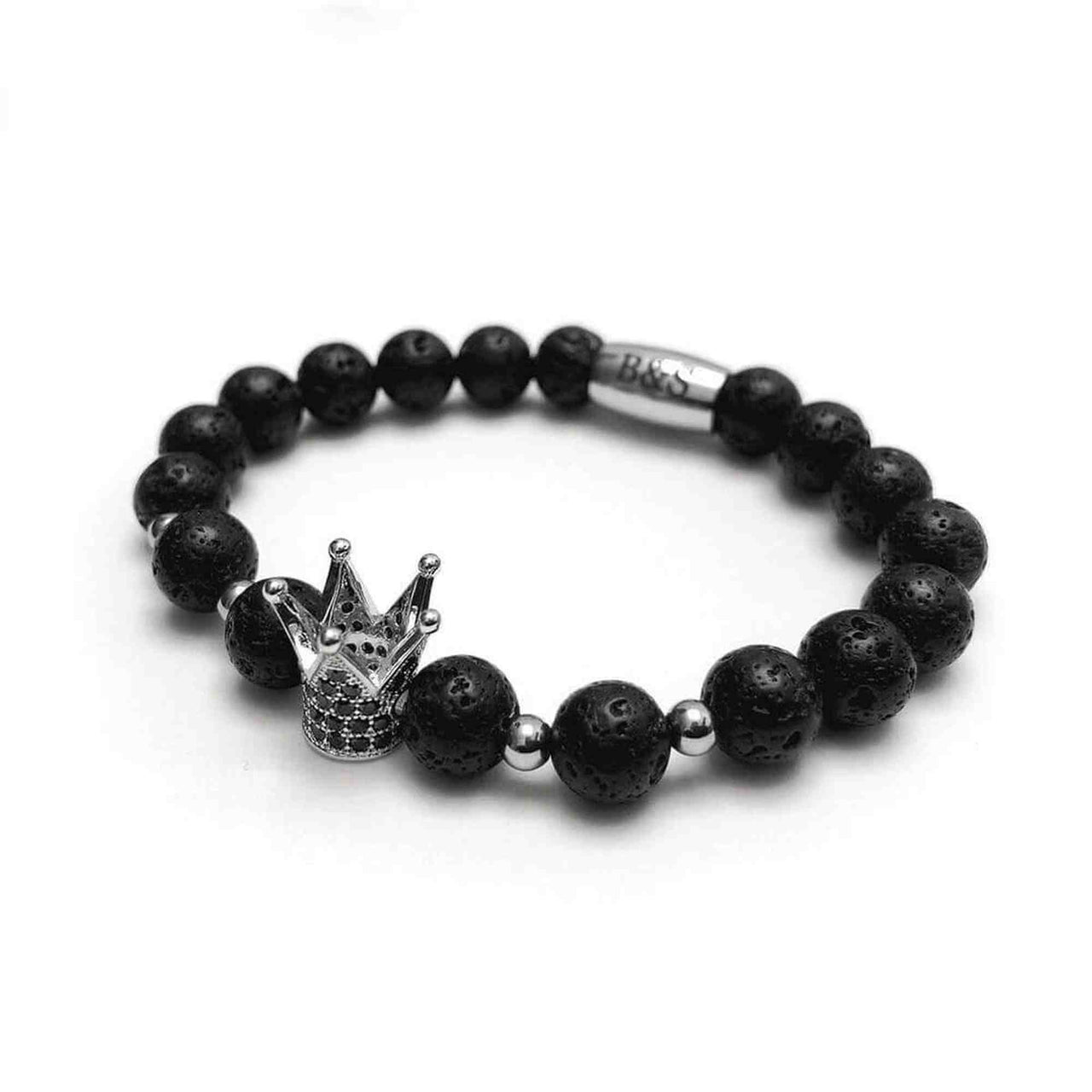 Man Bracelet - Men’s Beaded Bracelets - White Gold Crown with Volcanic Stones Bracelet - Men’s Bracelet Bracelet Brother & Sisters