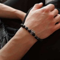 Thumbnail for Man Bracelet - Men’s Beaded Bracelets - White Gold Crown with Volcanic Stones Bracelet - Men’s Bracelet Bracelet Brother & Sisters