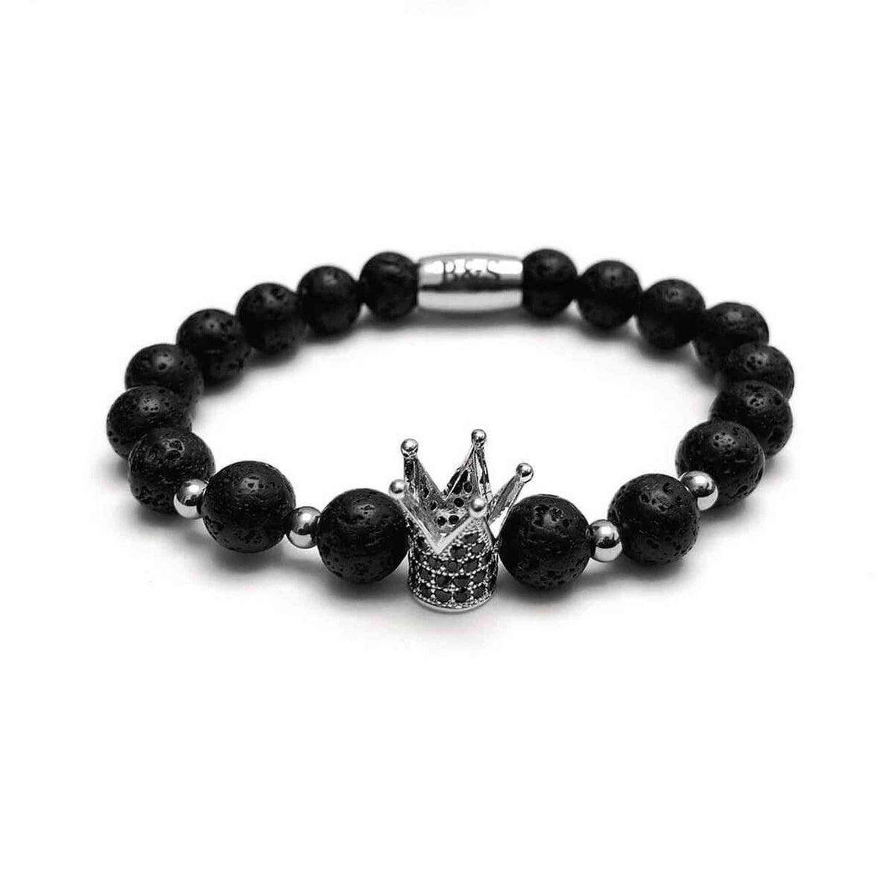Man Bracelet - Men’s Beaded Bracelets - White Gold Crown with Volcanic Stones Bracelet - Men’s Bracelet Bracelet XS (14-15cm) Brother & Sisters