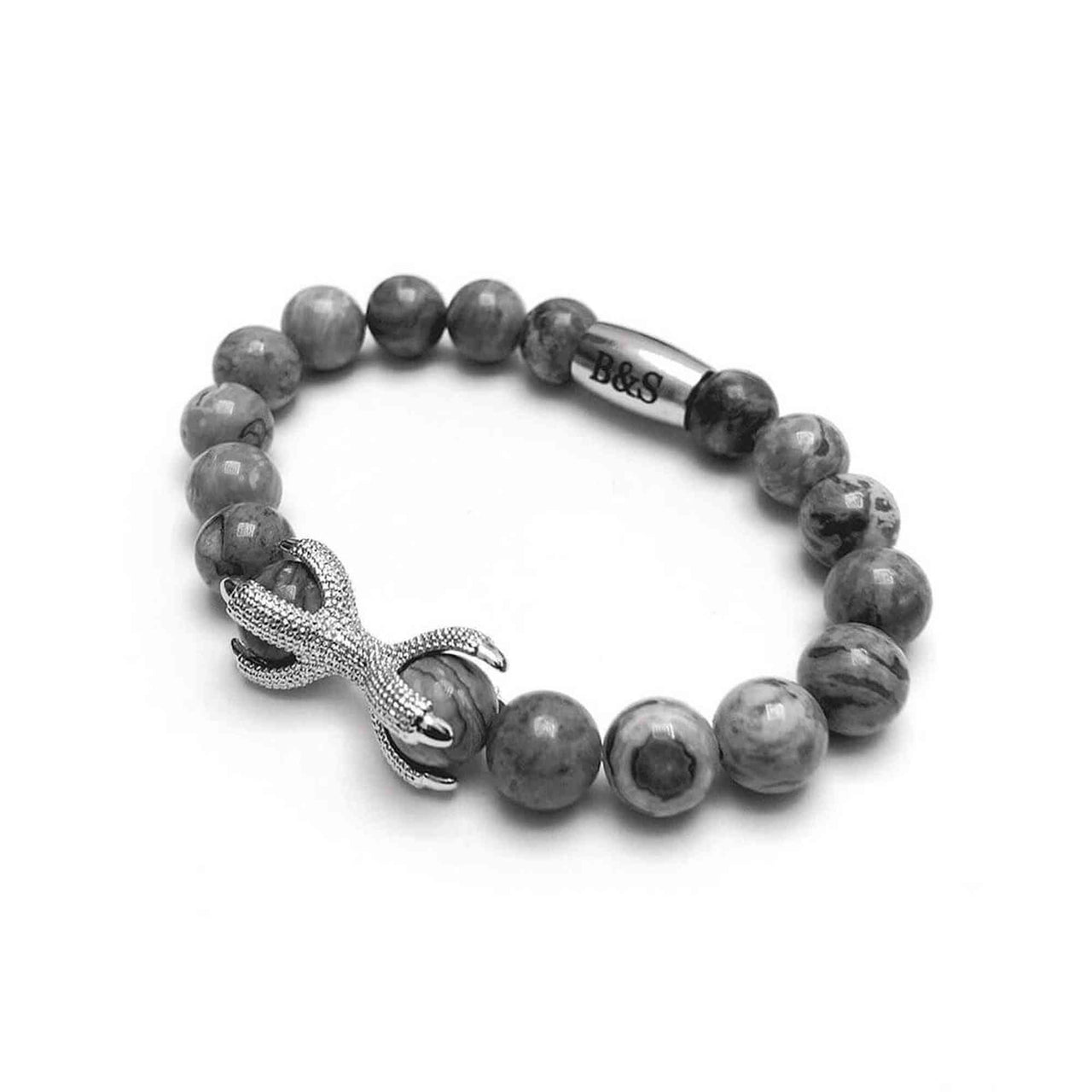 Man Bracelet - Men’s Beaded Bracelets - White Gold Viking & Grey Stones Bracelet - Men’s Bracelet Bracelet Brother & Sisters