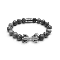 Thumbnail for Man Bracelet - Men’s Beaded Bracelets - White Gold Viking & Grey Stones Bracelet - Men’s Bracelet Bracelet XS (14-15cm) Brother & Sisters