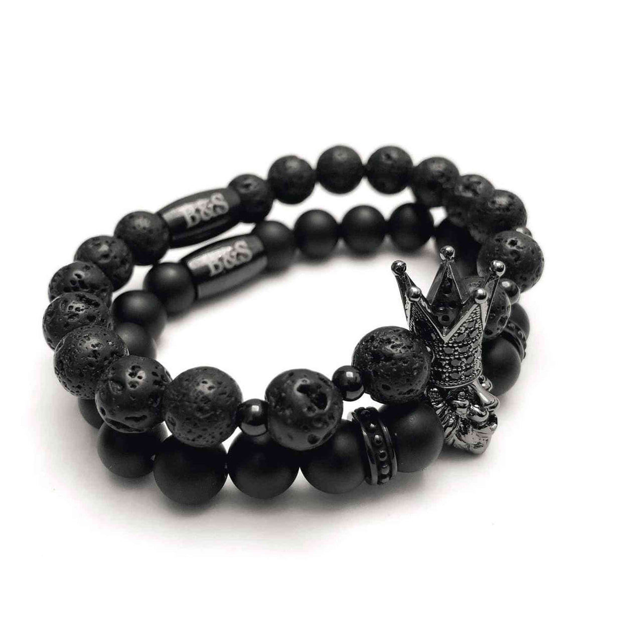 Man Bracelets - Men’s Beaded Bracelets - Black Crowned Lion Set - Men’s Bracelet Bracelet Brother & Sisters