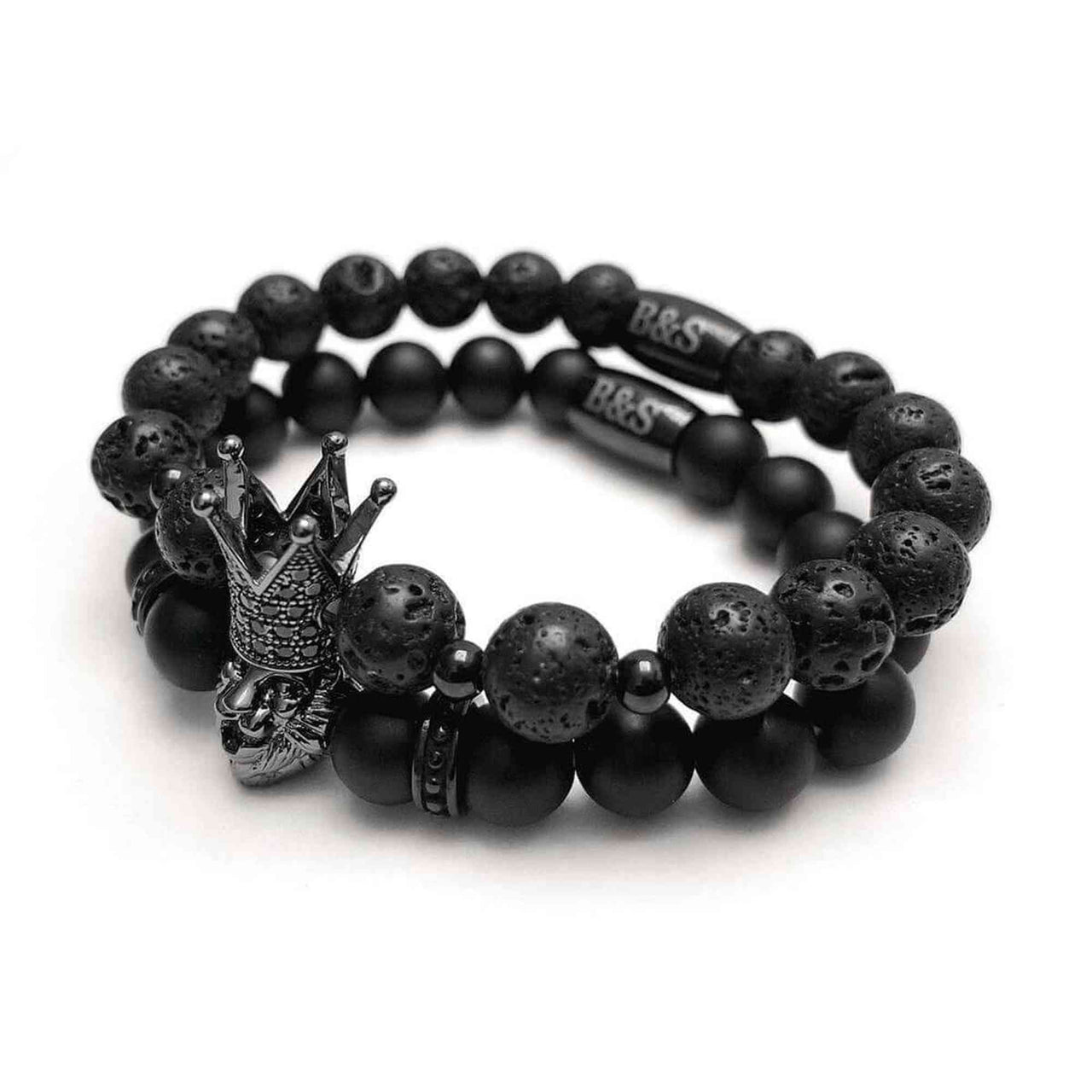 Man Bracelets - Men’s Beaded Bracelets - Black Crowned Lion Set - Men’s Bracelet Bracelet Brother & Sisters