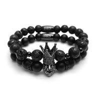 Thumbnail for Man Bracelets - Men’s Beaded Bracelets - Black Crowned Lion Set - Men’s Bracelet Bracelet XS (14-15cm) Brother & Sisters