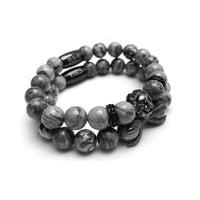 Thumbnail for Man Bracelets - Men’s Beaded Bracelets - Black Lion & Grey Stones Set - Men’s Bracelet Bracelet Brother & Sisters