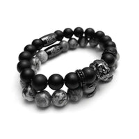 Thumbnail for Man Bracelets - Men’s Beaded Bracelets - Black Lion with Black & Grey Stones Set - Men’s Bracelet Bracelet Brother & Sisters