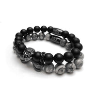 Thumbnail for Man Bracelets - Men’s Beaded Bracelets - Black Lion with Black & Grey Stones Set - Men’s Bracelet Bracelet Brother & Sisters