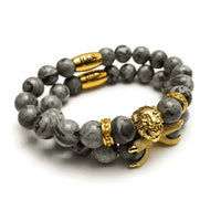 Thumbnail for Man Bracelets - Men’s Beaded Bracelets - Gold Lion & Grey Stones Set - gold bracelet for man Bracelet Brother & Sisters