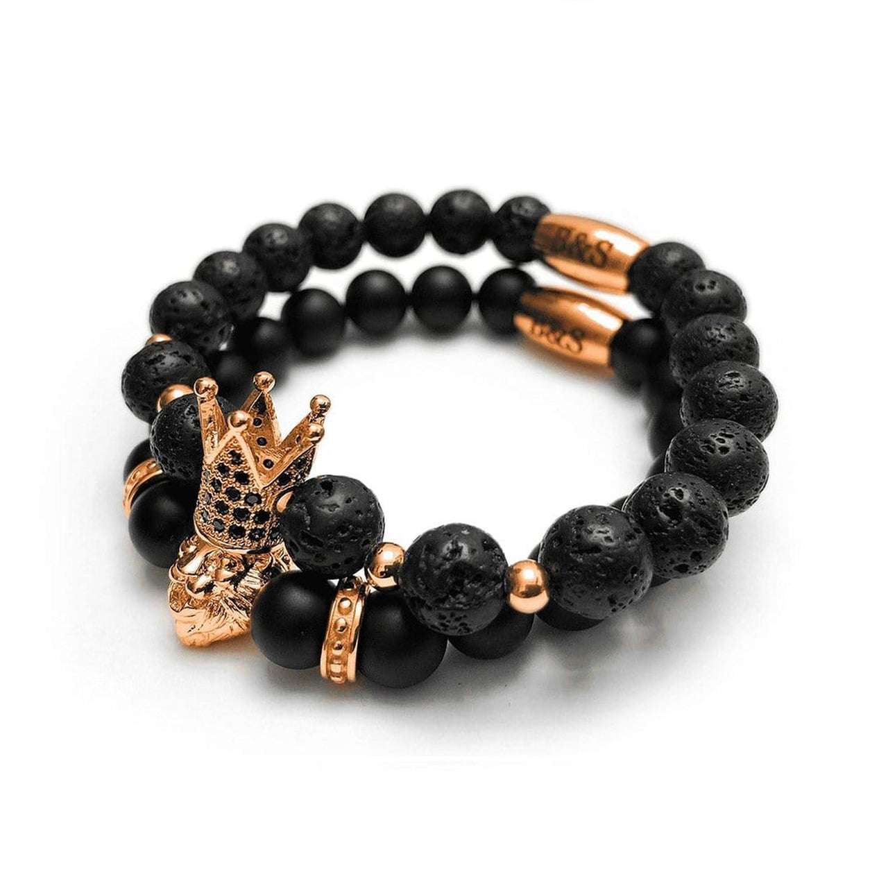Man Bracelets - Men’s Beaded Bracelets - Rose Gold Crowned Lion Set - Mens Bracelet Bracelet Brother & Sisters